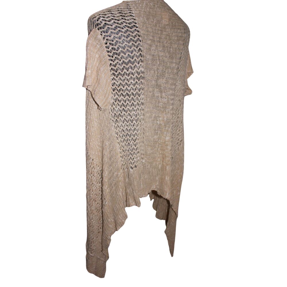 Y2K 90s Say What Beachy Fairy Crochet Long Duster Tan Short Sleeve Open Knit - Picture 3 of 5